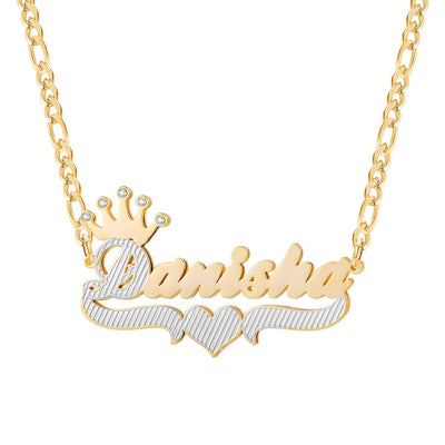 Two Tone Crown CZ Name Necklace-Novalico-__tab1:description,__tab2:shipping-policy-1,__tab3:return-policy,Color_14K Gold Plated,Color_Rose Gold Plated,Color_Sterling Silver Plated,Number of Names_1 Name,Popular Themes_CZ Diamonds,Style_Personalized,Type_Necklaces