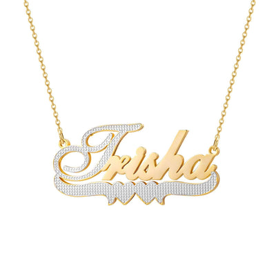 Two Tone Double Hearted Name Necklace-Novalico-__tab1:description,__tab2:shipping-policy-1,__tab3:return-policy,Color_14K Gold Plated,Color_Rose Gold Plated,Color_Sterling Silver Plated,Number of Names_1 Name,Popular Themes_Hearts,Style_Personalized,Type_Necklaces