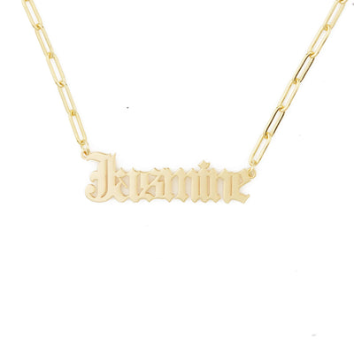 Paperclip Old English Name Necklace-Novalico-__tab1:description,__tab2:shipping-policy-1,__tab3:return-policy,Color_14K Gold Plated,Color_Rose Gold Plated,Color_Sterling Silver Plated,Number of Names_1 Name,Popular Themes_Old English Font,Popular Themes_Paperclip Chain,Style_Personalized,Type_Necklaces