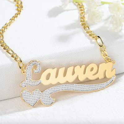 Two Tone Carrie Heart Name Necklace-Novalico-
