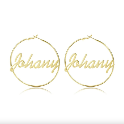 Cursive Style Name Hoop Earrings-Novalico-__tab1:description,__tab2:shipping-policy-1,__tab3:return-policy,Color_14K Gold Plated,Color_Rose Gold Plated,Color_Sterling Silver Plated,Number of Names_1 Name,Popular Themes_Mothers Gifts,Popular Themes_Original Nameplate,Style_Earrings,Style_Personalized