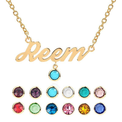 Hanging Birthstone Name Necklace-Novalico-__tab1:description,__tab2:shipping-policy-1,__tab3:return-policy,Color_14K Gold Plated,Color_Rose Gold Plated,Color_Sterling Silver Plated,Number of Names_1 Name,Popular Themes_CZ Diamonds,Popular Themes_Hanging Letters,Popular Themes_Mothers Gifts,Popular Themes_Original Nameplate,Style_Personalized,Type_Necklaces
