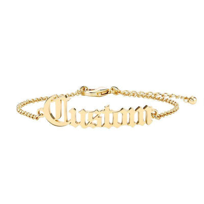 Old English Name Bracelet-Novalico-__tab1:description,__tab2:shipping-policy-1,__tab3:return-policy,Color_14K Gold Plated,Color_Rose Gold Plated,Color_Sterling Silver Plated,Number of Names_1 Name,Popular Themes_Old English Font,Popular Themes_Original Nameplate,Style_Personalized,Type_Bracelets