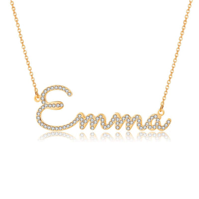 Iced Out Cursive Style Name Necklace-Novalico-__tab1:description,__tab2:shipping-policy-1,__tab3:return-policy,Color_14K Gold Plated,Color_Rose Gold Plated,Color_Sterling Silver Plated,Number of Names_1 Name,Popular Themes_CZ Diamonds,Popular Themes_Hearts,Popular Themes_Mothers Gifts,Popular Themes_Original Nameplate,Style_Personalized,Type_Necklaces