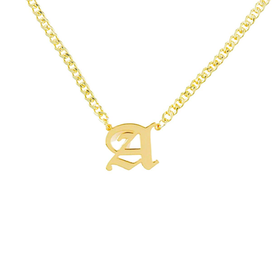 Cuban Link Old English Letter Name Necklace-Novalico-__tab1:description,__tab2:shipping-policy-1,__tab3:return-policy,Color_14K Gold Plated,Color_Rose Gold Plated,Color_Sterling Silver Plated,Number of Names_1 Name,Popular Themes_Cuban Link Chain,Popular Themes_Initial,Popular Themes_Old English Font,Style_Personalized,Type_Necklaces